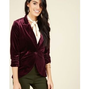 ModCloth Fine to Sandy Red Velvet Blazer